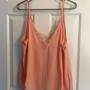 Amaryllis pink lace detail tank top. Size L.